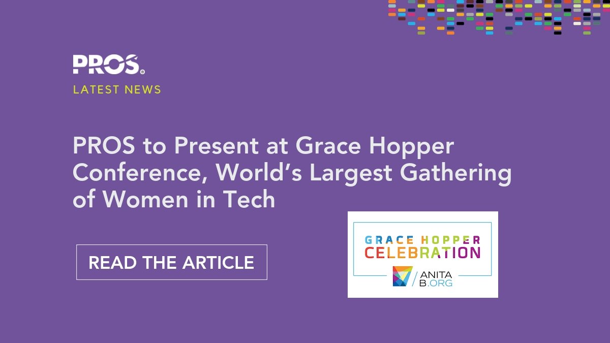 PROS_Inc's tweet photo. Five @PROS_Inc experts will speak at @ghc, sharing their experiences and insights at the world's largest gathering of  #WomenInTech #GHC18
https://t.co/5OFfUa2JLi https://t.co/RiT2QXwdLm