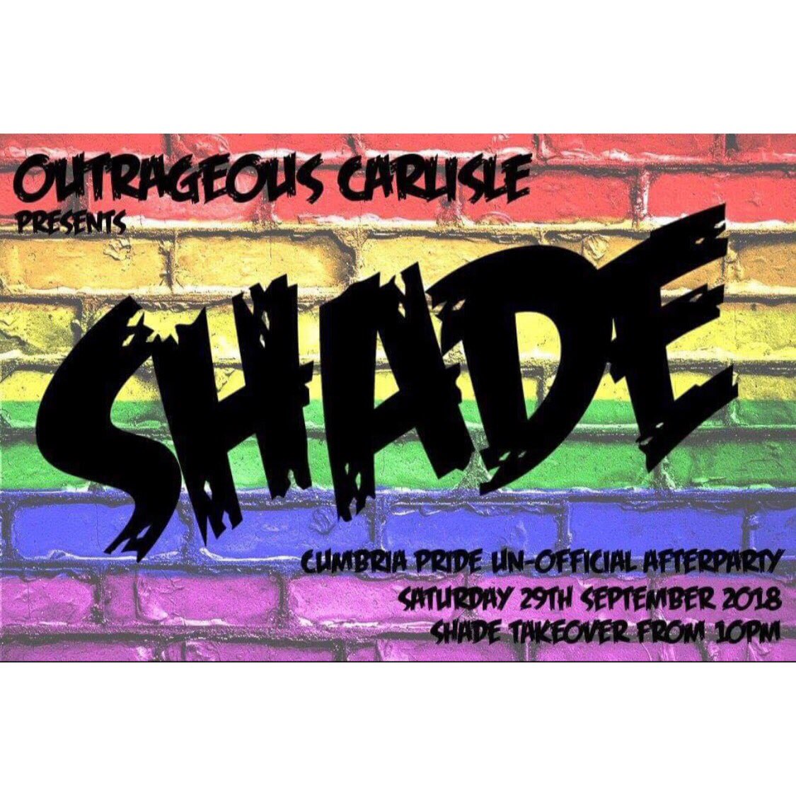 ClubOutrageous's tweet image. 🏳️‍🌈[4 DAYS TO GO]🏳️‍🌈

Only 4️⃣️ Days to go until CUMBRIAN 🏳️‍🌈 PRIDE 2018!!**

A day of celebration 🍾 that you are all 👨‍👨‍👧 invited to!

Doors from 2pm

The unofficial after party with Shade is this Saturday 🏃‍♀️!

Be Safe. Be Outrageous. 💃🕺