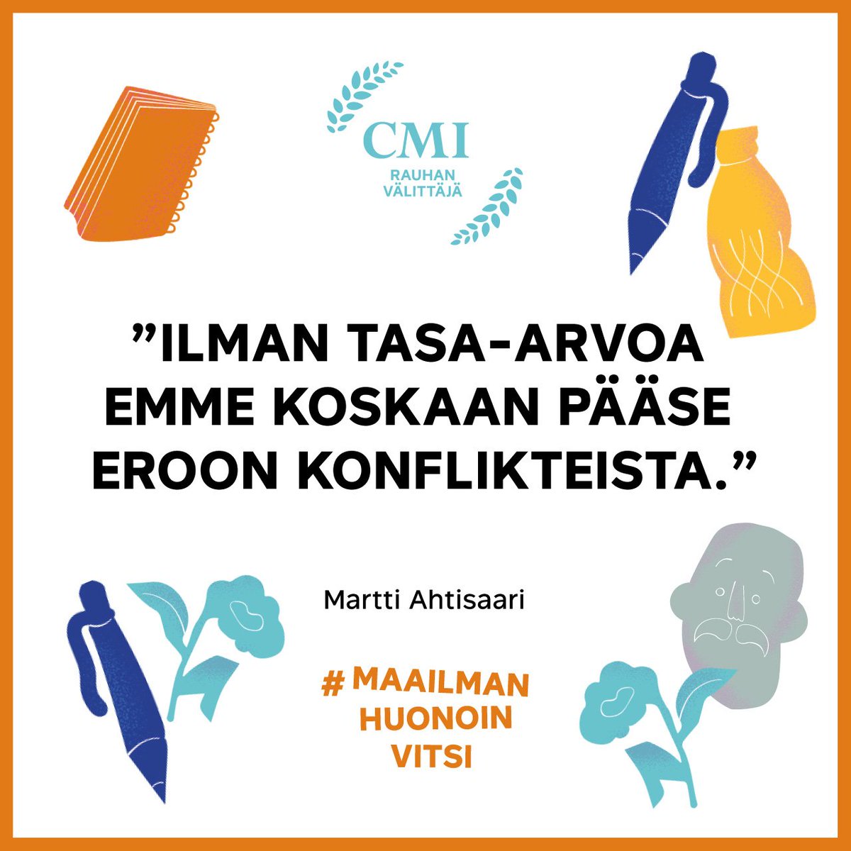 Kestävämpää rauhaa rakennetaan ottamalla kaikki mukaan rauhanpöytiin. CMI:n tavoitteena on tuoda enemmän naisia mukaan rauhanprosesseihin: maailmanhuonoinvitsi.fi #maailmanhuonoinvitsi #docventures