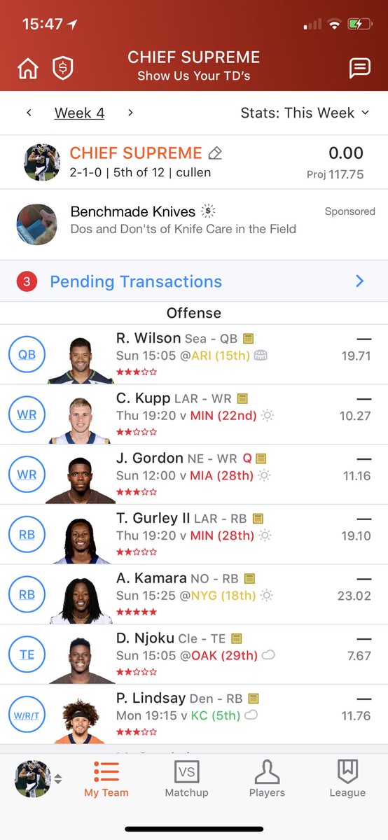 CullenGeorge9's tweet photo. @NFLfantasy Have some pending transactions like                   Kerryon Johnson for Marqise Goodwin                 Streaming defenses right now Seattle for Jets https://t.co/7o6AQWkUT0
