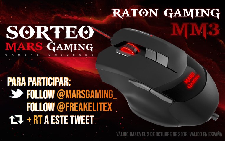FreakEliteX's tweet photo. ¡SORTEO NACIONAL DE UN RATON MARS GAMING MM3!

Pasos a seguir:
1⃣RT a este Tweet
2⃣Sigue a @MarsGaming_ y @FreakEliteX

🕓Finaliza el 2 de Octubre 

🍀¡SUERTE A TODOS/AS!🍀 https://t.co/y197e2wg96