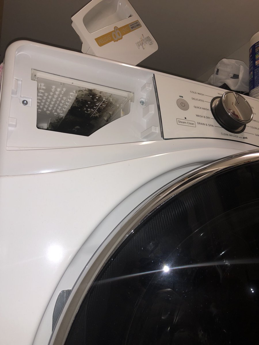 RespectAndLearn's tweet image. How does a 15-month old laundry washer grow this much BLACK MOLD @WhirlpoolCare @whirlpoolusa @WhirlpoolCorp ?
Brief Google search revealed that this was an issue with older models. The washer is still under warranty. Please provide a fix? #WhirlpoolDuet #WFW92HEFW #Mold #SMELLY
