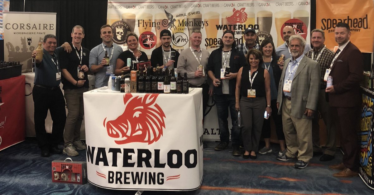 Great group of Canadian #craftbrewers exhibiting @NBWA expo in San Diego this week! Featuring the diverse & delicious offerings of @BrasseurDuMonde, @CorsaireMicro, and La Voie Maltée from #Québec. Thanks to Esber Beverage's Craft Beers of Canada import division! #nbwaconvention