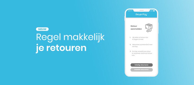 Vanaf nu kun je aangeven dat je (een deel van) je bestelling retour hebt gestuurd. Wij pauzeren je betaling, zodat de webwinkel tijd heeft om je retour te verwerken en jij geen onterechte herinnering krijgt. Zodra je retour is verwerkt ontvang je bericht. afterpay.nl