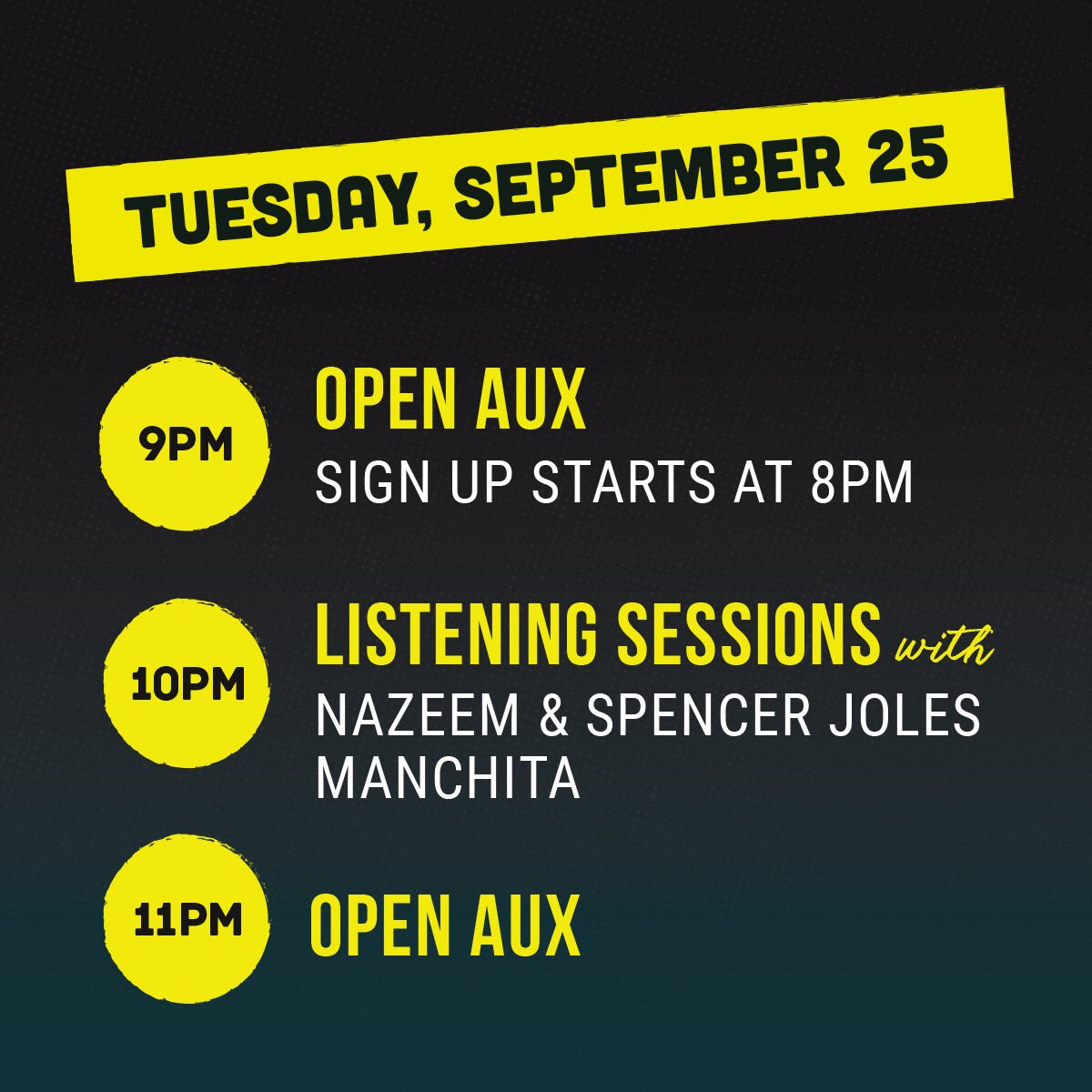 SeanAnonymous's tweet photo. TONIGHT:
Pass The Aux returns to @icehousempls!
Listening sessions from:
- @NazeemMusic & @SJolesMusic
&
- @YSHEYELLIN (filling in for @MANCH1TA)
Special guest host:
- @SophiaEris
#PTA3 https://t.co/C5IKvcs8bD