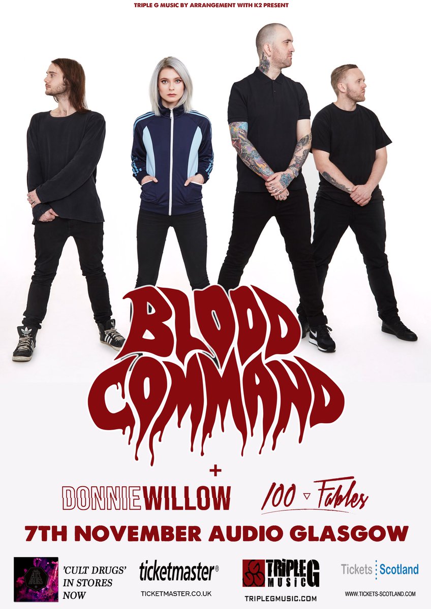 GLASGOW

We’re back November 7th supporting <a href="/bloodcommand/">Blood Command</a> with <a href="/100fables/">100 Fables</a> at <a href="/AudioGlasgow/">Audio Glasgow</a>.

Tickets on sale now:
donniewillow.bigcartel.com

<a href="/triplegmusic/">Triple G Events</a> 🔥