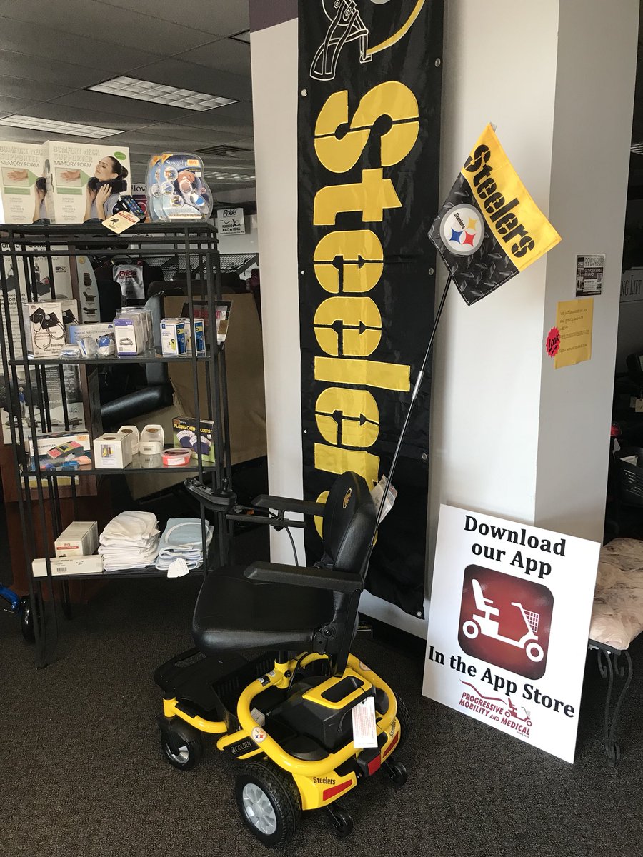 ProgressiveMobi's tweet photo. Check out our @steelers #gochair from @pridemobility. Need a ride to the #game? This will get you there to cheer on the #home team to a #win during #ravensweek. #HereWeGo @SteelersUnite #Pittsburgh https://t.co/7UAV7yFYOU