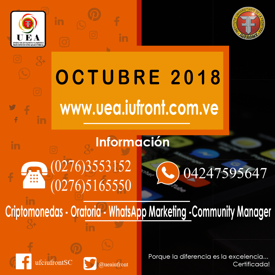 ueaiufront's tweet photo. Estamos trabajando en nuestra, agenda de cursos octubre 2.018 // Pendiente de fechas, para que no quedes fuera; La oportunidad de capacitarse, en los diferentes cursos que te ayudaran en tu crecimiento personal y laboral. https://t.co/epSHrbg12r
