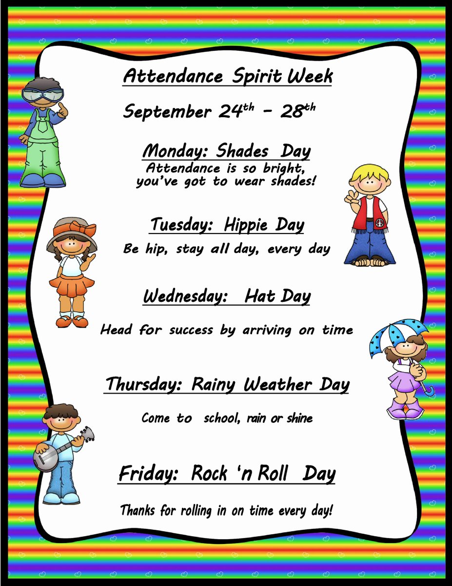 CCSBOE's tweet photo. Attendance Spirit Week is here!
Wednesday: Hat Day! Head for success by arriving on time! #AttendanceAwarenessMonth #EndChronicAbsenteeism #TeamColbertCounty https://t.co/5LuPwiircd