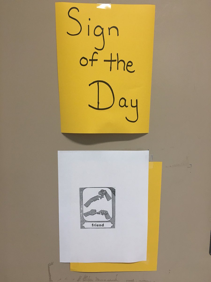 HAYSchoolNorton's tweet photo. #BuildingCulture This week is not only #StartWithHelloWeek but National Deaf Awareness Month so we also have signs around the building. Today’s poster explained how to sign Friend. #SoExcellent #HAYNation https://t.co/90VY8c8kao