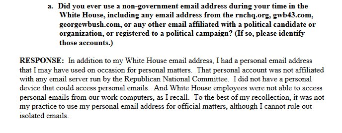 28/  @SenFeinstein asked Kavanaugh in writing about his knowledge of  http://gwb43.com&nbsp; and  http://georgebush.com&nbsp; (owned by Smartech), and the Bush White House's deletion of 22 million emails. Kavanaugh's answers were generally evasive.  https://www.judiciary.senate.gov/imo/media/doc/Kavanaugh%20Responses%20to%20Questions%20for%20the%20Record.pdf
