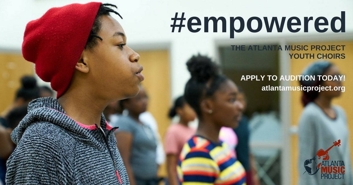 ATLmusicproject's tweet photo. ***Attention Metro Atlanta student singers*** Only a few audition spots left for the new Atlanta Music Project Youth Choirs! Apply by this Friday, September 14th at midnight!! It’s showtime, come share your voice! #empower #youth #choir #music #tuitionfree #heartrequired https://t.co/8wQhGmdISn