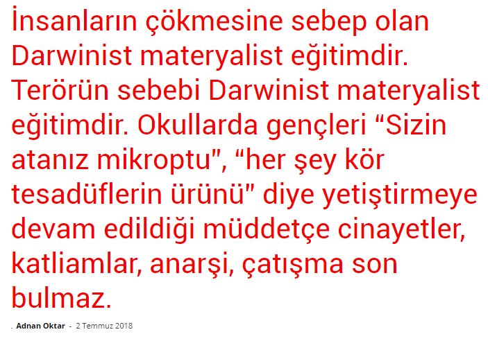 Yaratilistr's tweet photo. İnsanların çökmesine sebep olan Darwinist materyalist eğitimdir. Terörün sebebi Darwinist materyalist eğitimdir.

#DarwinistDiktatörlük https://t.co/DJjHE2n9qT