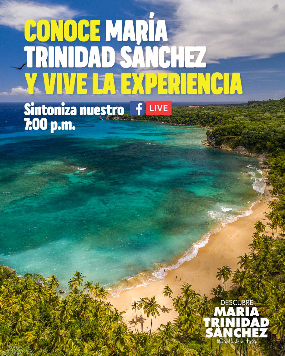 Entra HOY a conocer “María Trinidad Sánchez” a través de nuestra transmisión en vivo a las 7 PM desde nuestro Facebook y sal conociendo lo que brinda esta hermosa provincia. ¡No te lo puedes perder! 💚 #OrgulloDeMiTierra #DescubreMTS #DescubreMariaTrinidadSanchez