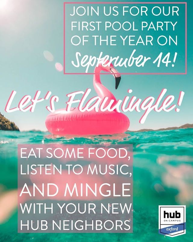 HubAtOxford's tweet photo. 🌊JOIN US TOMORROW FOR OUR 1ST POOL PARTY OF THE YEAR!🌊Come enjoy free food, games, live music with @djjukeboxlive, and mingle with your new neighbors. Party starts at 2pm! See ya there!  #corespaces #hubatoxford #hublife #flamingle  #djjukebox #whyis… https://t.co/6KUhJe1yiy https://t.co/lKLOWN1yoh