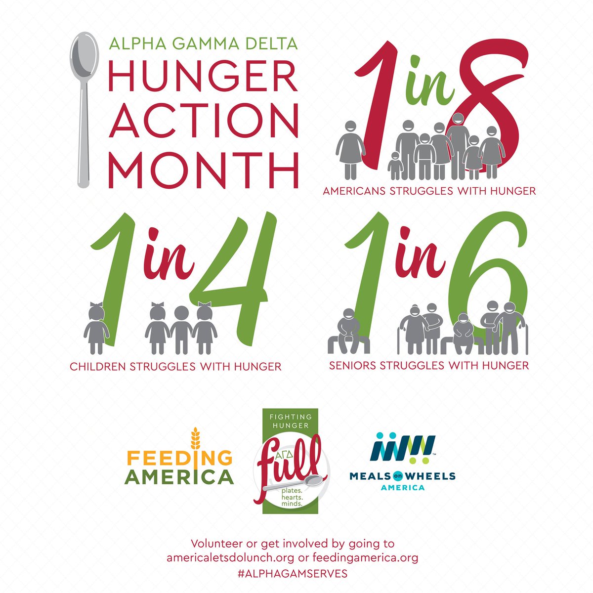 As part of our philanthropic focus of fighting hunger, Alpha Gam actively participates in Hunger Action Month! Today specifically is #HungerActionDay! Ask a sister about what you can do to combat food insecurity in Richmond! #FightingHunger #AlphaGamServes
#HungerActionMonth