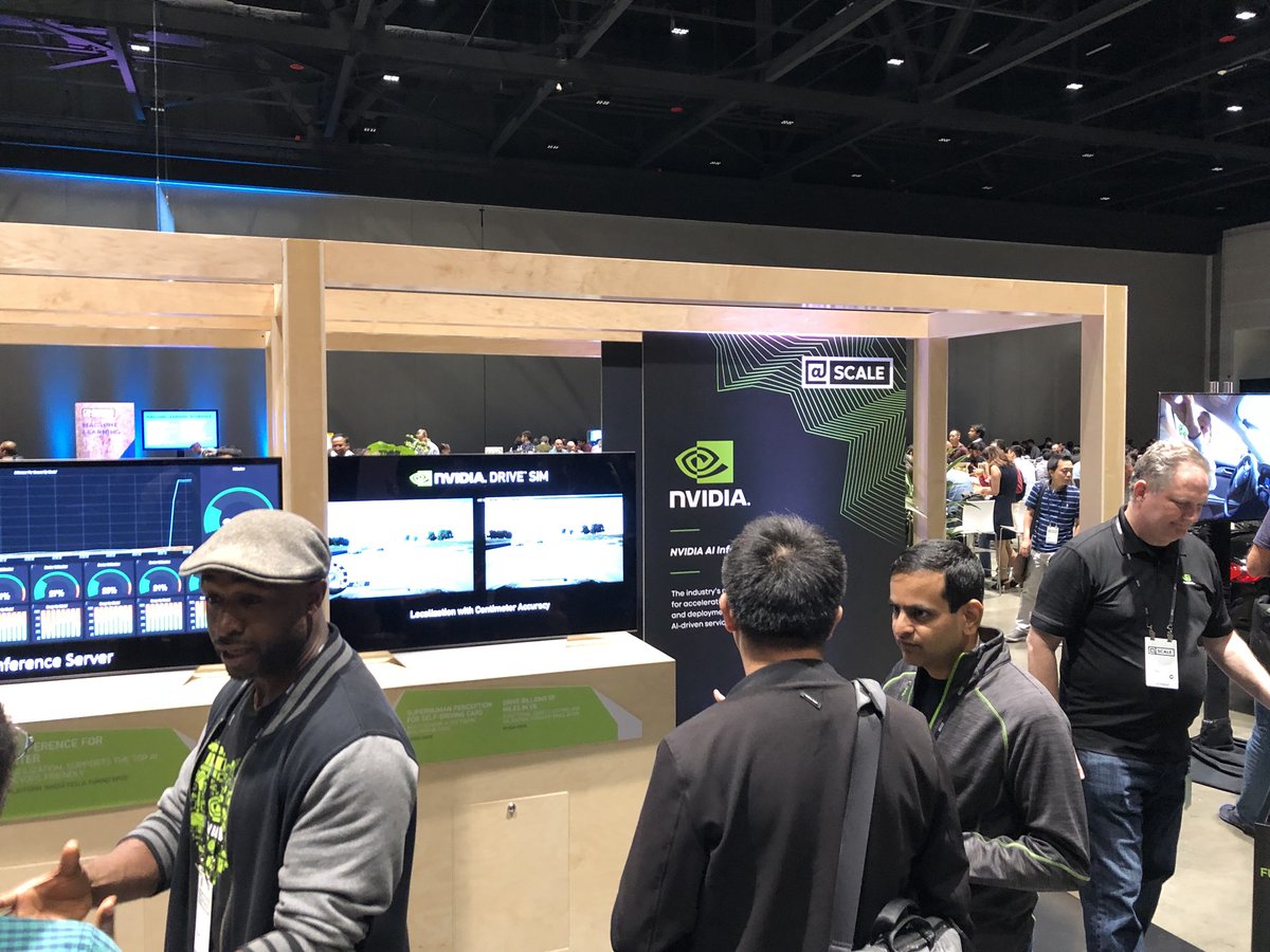 clmt's tweet photo. #Nvidia booth at #atscale2018 — cool demo of our self driving car stack + new inference platform https://t.co/fx75Amu868