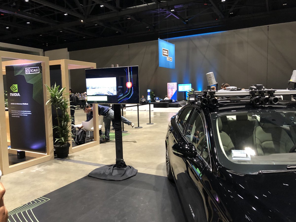 clmt's tweet photo. #Nvidia booth at #atscale2018 — cool demo of our self driving car stack + new inference platform https://t.co/fx75Amu868