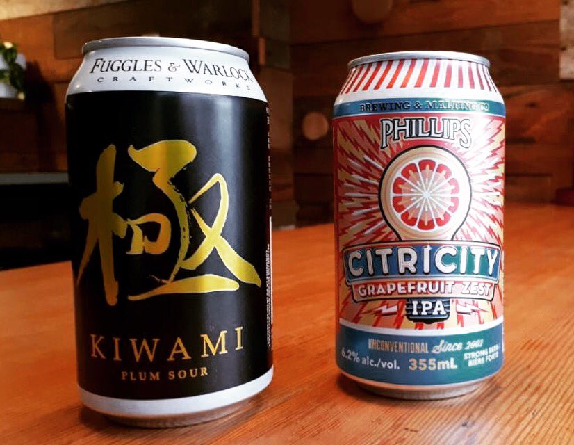 New additions to our Happy Hour! Spicing things up with some delicious local BC beers, including @fuggleswarlock Plum Sour and <a href="/phillipsbeer/">Phillips Beer</a> Citricity IPA. Both are delicious, fruity and magic. Come and get’em! 2-5pm!
