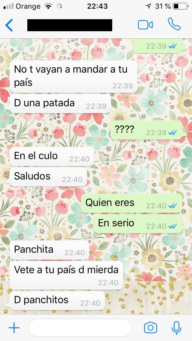 lanificier's tweet photo. @SOSRacis Hola!! Recientemente mi pareja ha sufrido acoso claramente con intenciones racistas y xenófobas por Whatsapp, qué me recomendáis? #stopracism #xenofobia #racismo #racisme #racism https://t.co/oblOn2gAIl