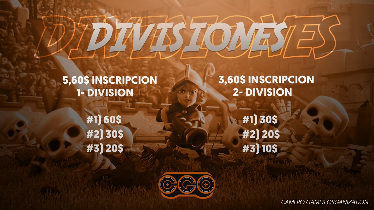 #CR | ¡ACTUALIZACIÓN!

Debido a diversos inconvenientes se ha decidido eliminar la 1era División (10$ de Costo de Inscripción). Por lo que las divisiones de la #CGOes queda de la forma que lo indica la imagen.

1era: 4 Cupos disponibles.
2da: 12 Cupos disponibles.

Te esperamos!