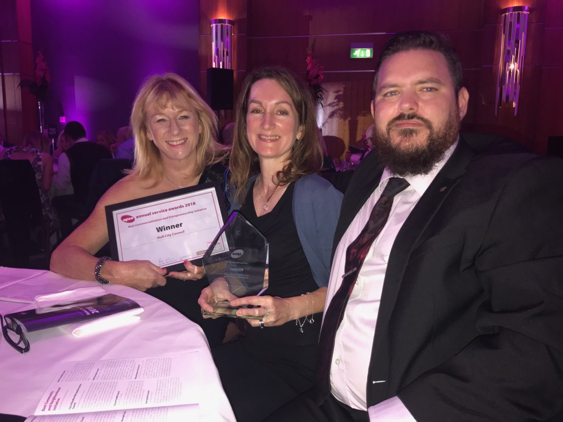 Hullccnews's tweet photo. We are delighted to announce that Hull City Council has won in the Best Commercialisation and Entrepreneurship Initiative category at this year’s @apseevents awards for the city’s Old Town grant scheme 👍 #APSE18 https://t.co/Bn8BDkW5IU
