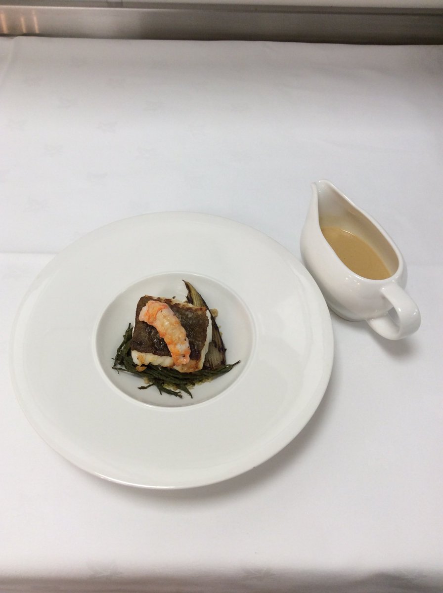 #cod and #langoustine from <a href="/suthofportsoy/">Sutherlands of Portsoy</a> with a #bisque sauce tonight at <a href="/themeldrum/">Meldrum House</a> thanks <a href="/chorley_fm/">John Kelly</a> for your help #scotlandisnow was matched with a <a href="/GordonCastle/">Gordon Castle</a> #pear and #apple #cider