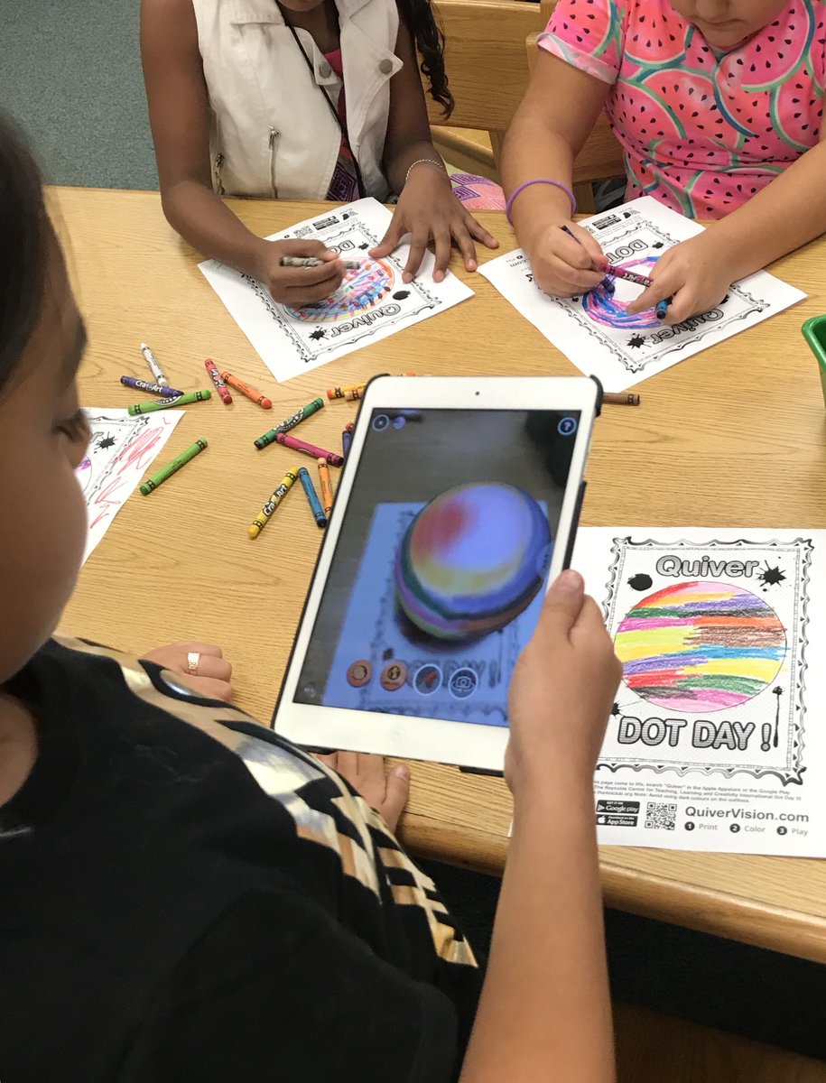 laurenbpish's tweet photo. A couple of Dot Day activities today! Quiver Dots with my 3rd Grade PLC group &amp; Mrs. Ramirez’s kinder class had a creative writing project! @WeinertES #InternationalDotDay https://t.co/Ormi2eUcJp