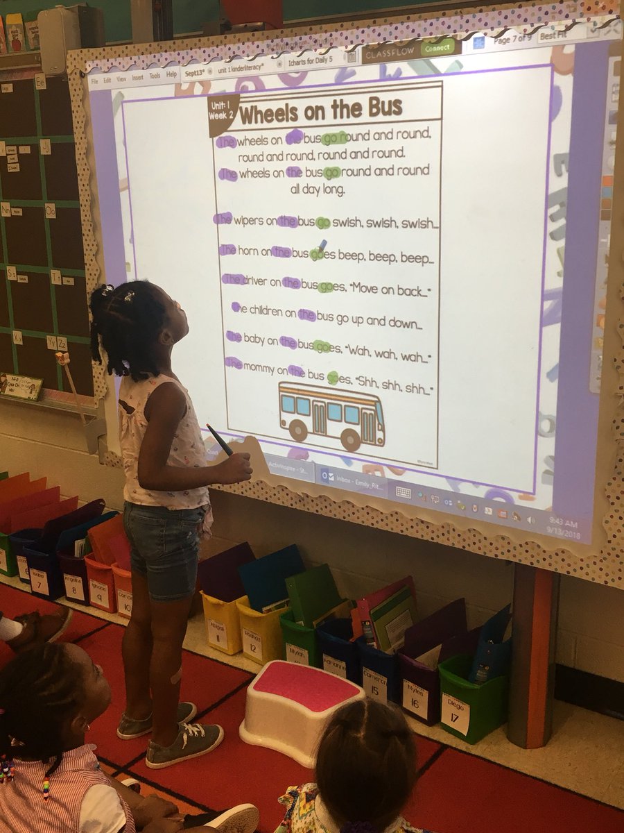 emily_m_smith_'s tweet image. We’ve been reading “Wheels on the Bus” every morning as part of our Morning Routine. This morning the students went hunting for some sight words and found “the” and “go” in the poem. @LakeSenecaES  #lses #kindergarten #poetry #wordwork