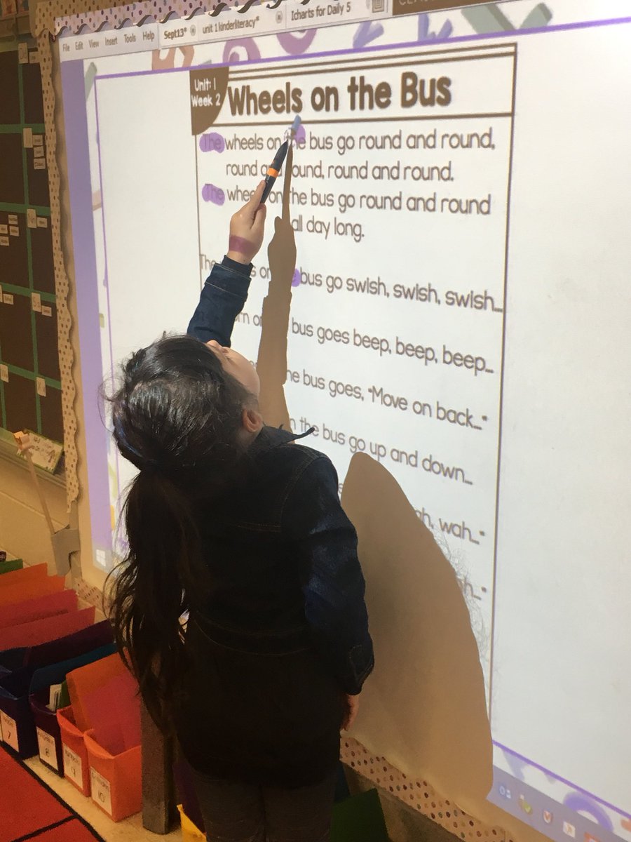 emily_m_smith_'s tweet image. We’ve been reading “Wheels on the Bus” every morning as part of our Morning Routine. This morning the students went hunting for some sight words and found “the” and “go” in the poem. @LakeSenecaES  #lses #kindergarten #poetry #wordwork