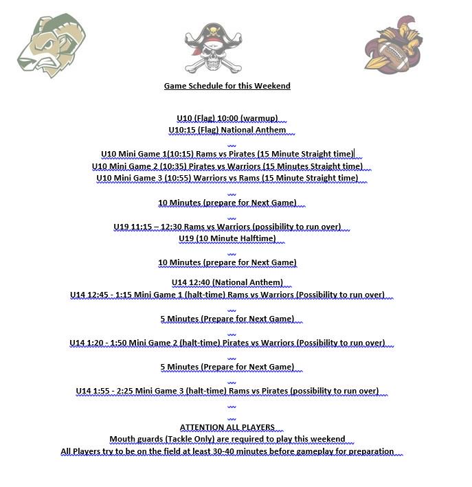 Weekend Game Schedule released..Come support your team! Hot Dogs, Hamburgers (By Donation)