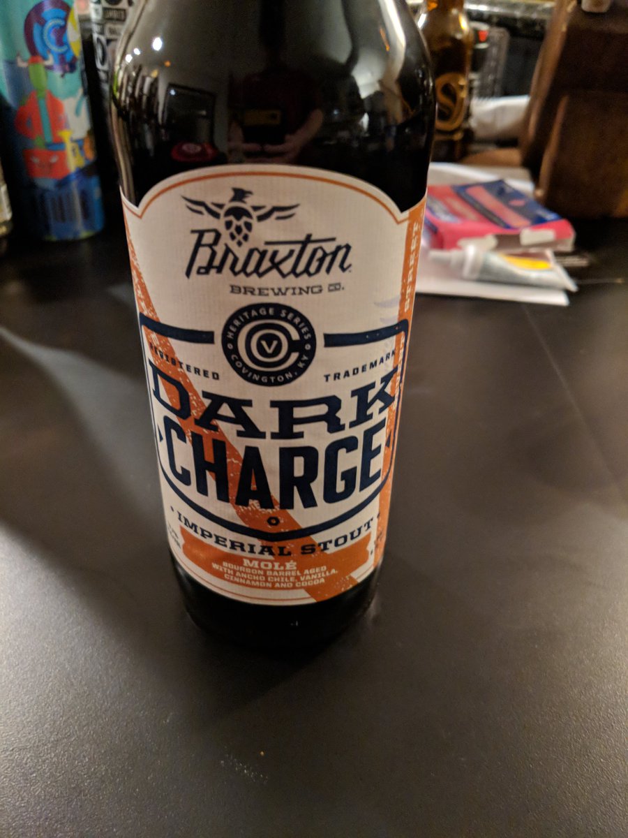 Kathmajp's tweet photo. Very special thank you to our friends at @BraxtonBrewCo for hooking me up with a new bottle of #DarkCharge after my bottle didn't age so well in the cellar. 10/10 customer service! https://t.co/Cq0VbvqRjg