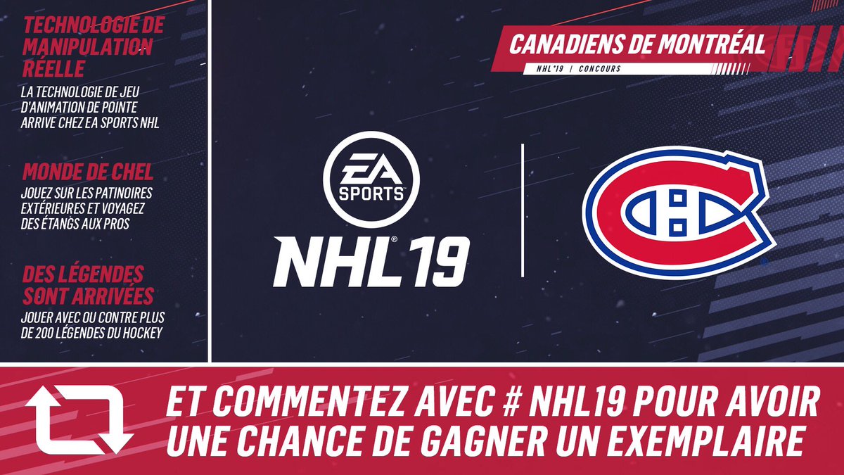 CanadiensMTL's tweet photo. 🚨Concours @EASPORTSNHL🚨

Voici votre chance de vous procurer une copie de #NHL19 avant son lancement demain!

Tirage: 14 sept. 16h #GoHabsGo https://t.co/Hc3VStlV6J