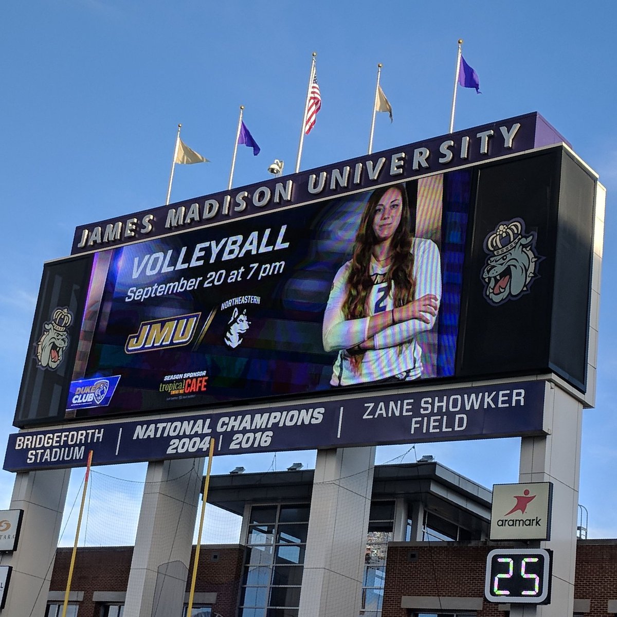 PressBoxGuy's tweet photo. A reminder that we've got plans for next week, @JMUVolleyball #GoDukes #BackToBackCAAChamps https://t.co/0I1JHk1oUE