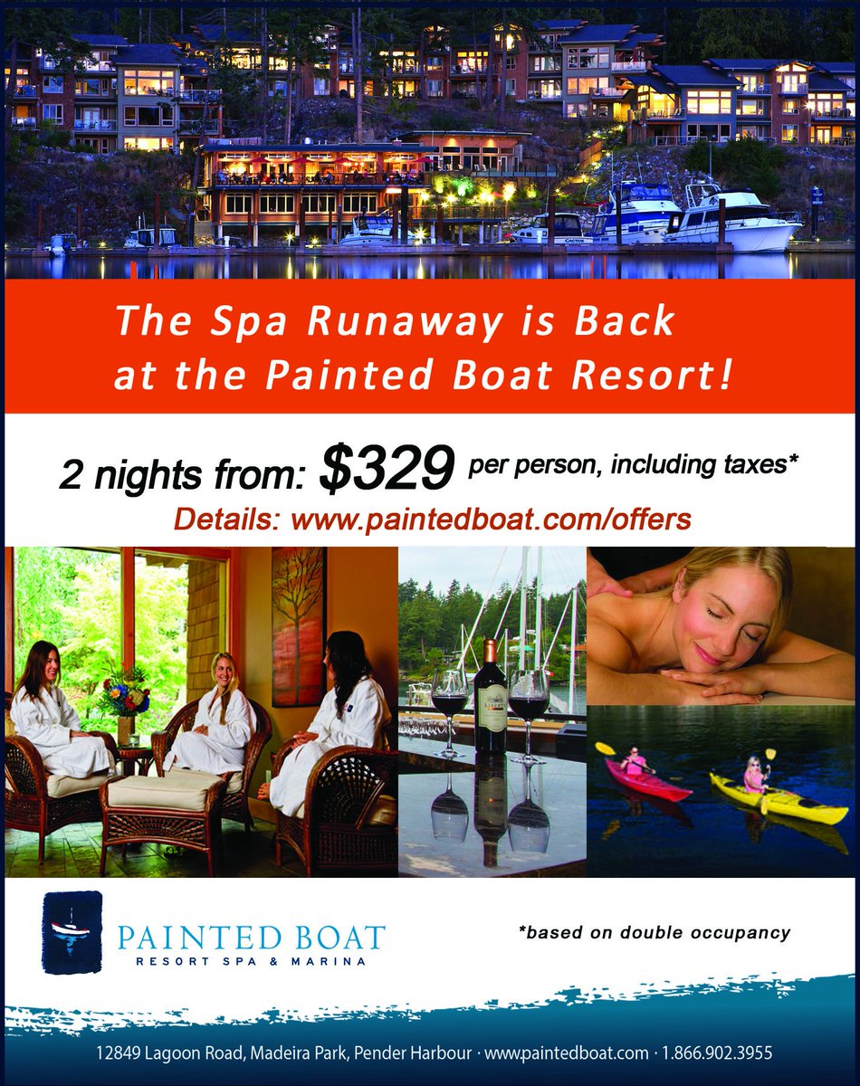 PaintedBoat's tweet photo. Starting Oct. 1st! Enjoy 2 nights in a luxury villa with a relaxing spa experience. Unwind at The SPA at The Painted Boat Resort, Spa and Marina - Your Place on the Sunshine Coast. #spa, #sunshinecoast #penderharbour #bcgetaways #spagetaways #madeirapark #paintedboatresort https://t.co/yltHeEgjla