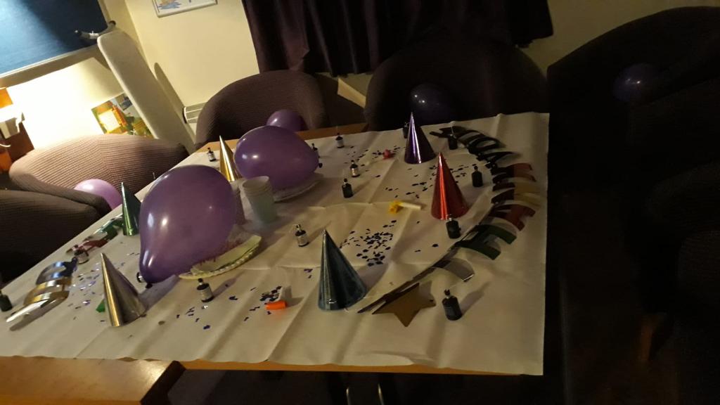 PIChorleyNorth's tweet photo. Setting up for HK appreciation week Fat Friday lunch! 🎉🎈 (With an extra special guest in the corner 😂👹) #hkappreciationweek #housekeepingappreciationweek #teamnorth @louiseyarwood1 @pi_lancashire https://t.co/4cQTTRjt3i