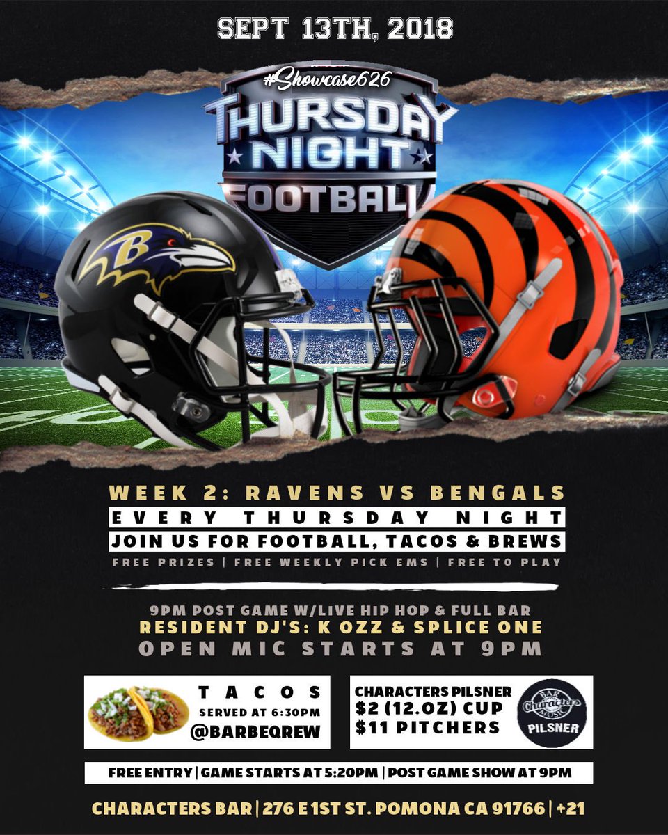 It’s week 2. Are you ready?!
Come down to Characters Bar in Pomona (276 e 1st St. Pomona) 
5:20pm Kick Off
Open Mic at 9pm (after the game)