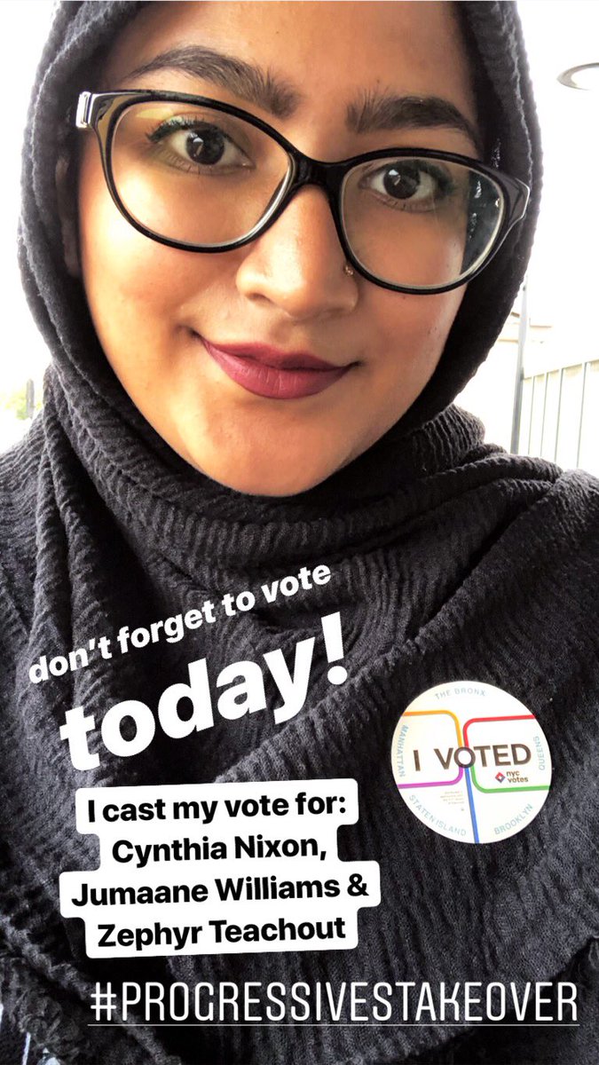 Sharminnie_'s tweet photo. voted proudly in my first gov race today and now eagerly awaiting tonight’s results and a brighter future for NY!

Vote for @CynthiaNixon, @JumaaneWilliams and @ZephyrTeachout while you still can! #TeamCynthia #ProgressiveReform #FixtheMTA https://t.co/kD2sIwfzgj