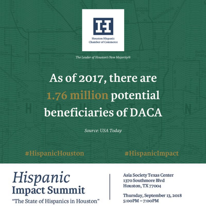 HispanicHouston's tweet photo. As of 2017, there are 1.76 million potential beneficiaries of DACA #HispanicHouston #HispanicImpact https://t.co/rpFymiiuFo