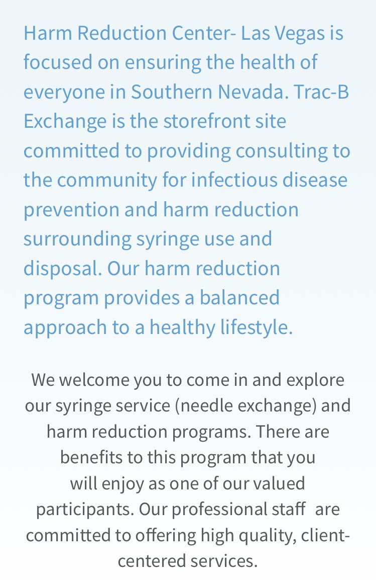 tracbexchange's tweet photo. Hello Las Vegas- Trac-B is now on Twitter! What do we offer?

•Needle-exchange (including the first needle exchange vending machine in the US)
•Naloxone 
•Sexual health (testing, condoms, pregnancy tests)
•Services for sex workers (bad-date list, events) #sexwork https://t.co/rDY8fjWpE7
