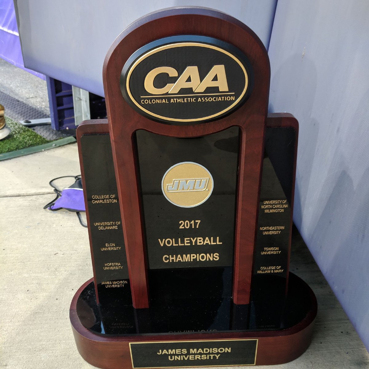 PressBoxGuy's tweet photo. @JMUVolleyball Who let this out of the office? #GoDukes #BackToBackCAAChamps https://t.co/Sr8Hz8N4JF