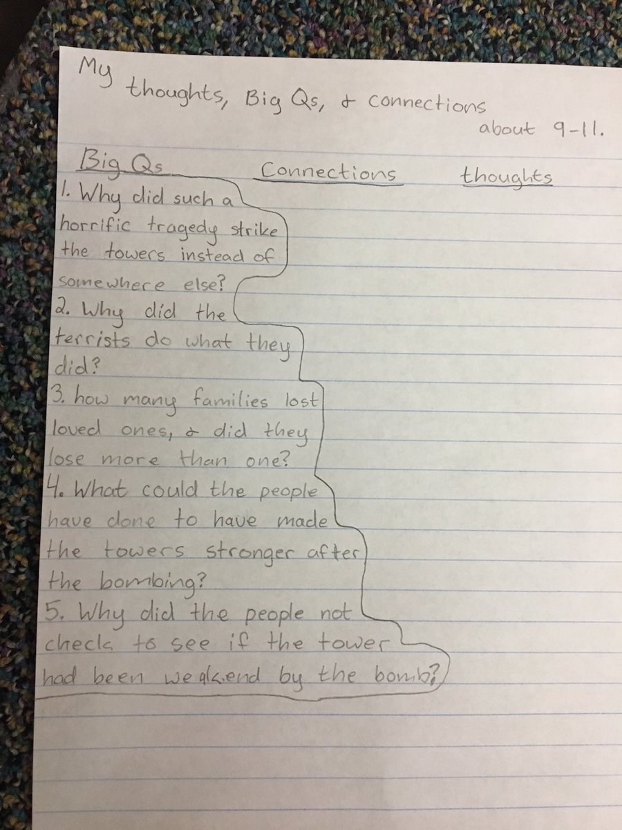 MrsShadish's tweet photo. Connections and questions lead to research! Deep thinking today thanks to help from @HMJHS_Library and @MsBabish #teaching911 https://t.co/bkANcLNssL