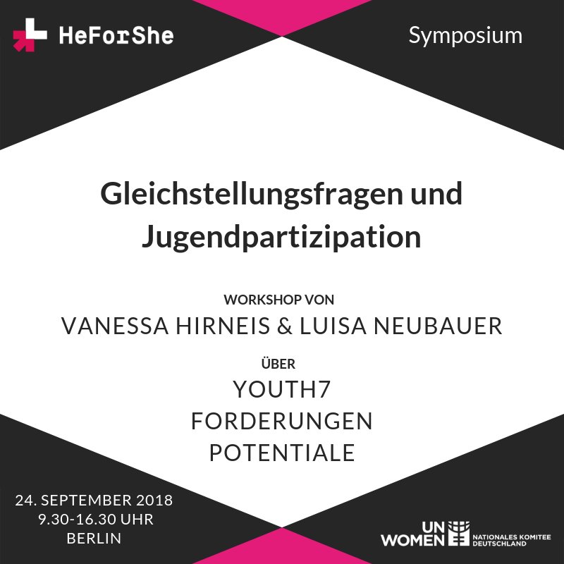 Heute stellen wir euch Workshop 5/9 unseres #HeForSheSymp vor. Unsere Referentinnen @vnsasea und @luisamneubauer sind #Y72018 Delegierte. Mehr Infos: buff.ly/2MMqqlU. Bitte abmelden, wer doch nicht kommen kann (es gibt eine Warteliste). Vielen Dank!