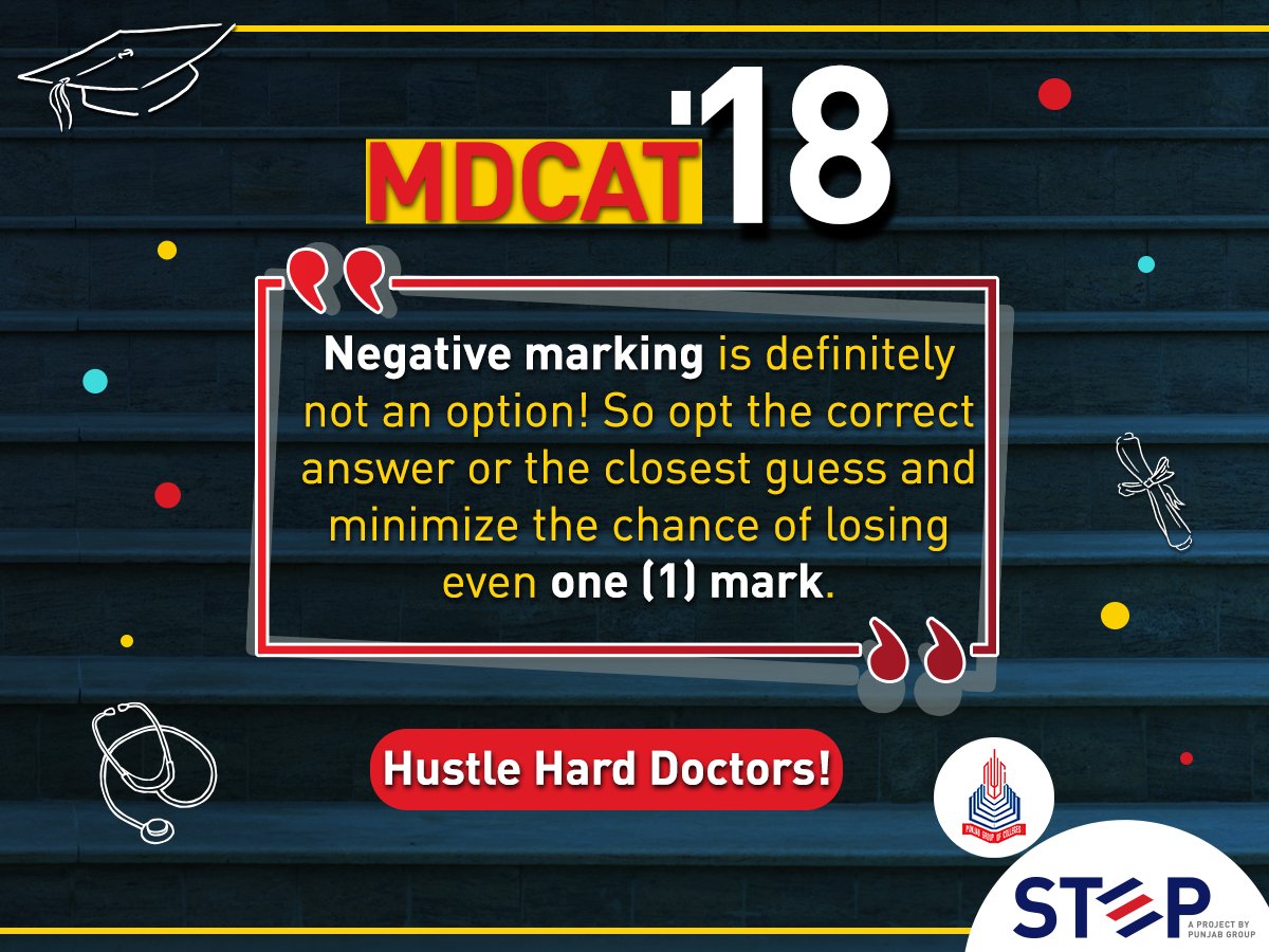 stepbypgc's tweet image. We hope you are pushing hard to ace your #MDCAT. Here’s a pro tip that will certainly aid and spare you from any obstruction in the entrance test. Don’t rush, don’t panic and go for the most logical answer to avoid negative marking.

#BeADoctor #TowardsABrighterFuture