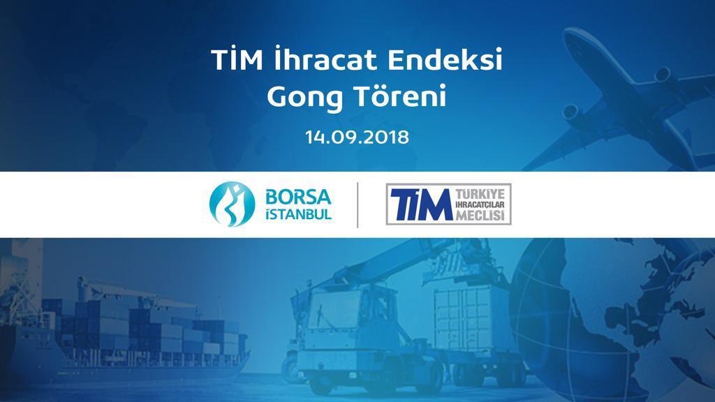 turkihracat's tweet photo. İhracatçılar için #gong zamanı. Bugün itibariyle Borsa İstanbul’da, #TİM İhracat Endeksi #TİMEX koduyla hesaplanmaya başlanıyor.
📍  Borsa İstanbul 
📅  14 Eylül 2018
🛎   09:40 
📡  #Canlı yayın için: https://t.co/3ahZAgjVS5 https://t.co/gO9ulflkc6