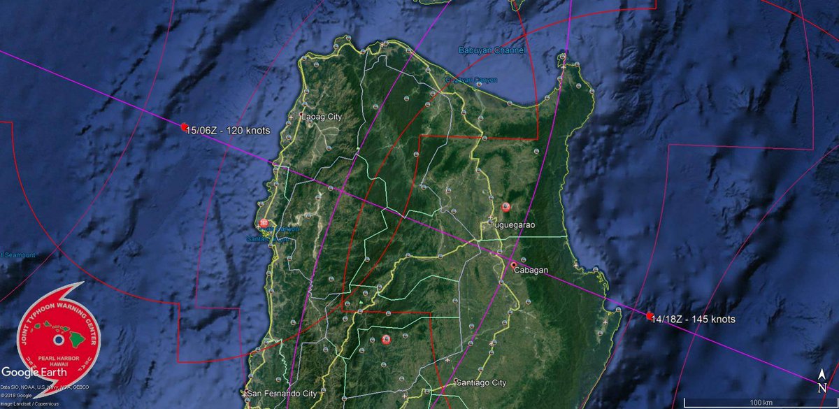 marvinoloris's tweet photo. STY #Mangkhut #OmpongPH is forecast by #JTWC to make landfall in #Ilagan City, #Isabela along the #Palanan Bay with sustained winds (1-min) of 280 kph gusting to 325 kph. The last time a STY made landfall near the area was #Megi #JuanPH in 2010; hitting #Divilacan &amp; #Maconacon. https://t.co/NEZ3D9jKJM