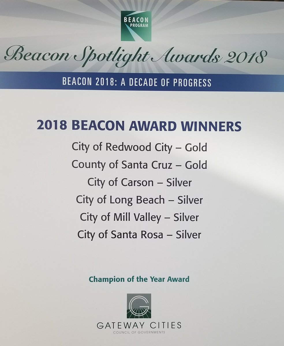 Congrats to @cityofredwood @sccounty @cityofcarson_ca @LongBeachCity @City_of_MV & @santarosacity for receiving the 2018 #BeaconAward from @InstLocGov