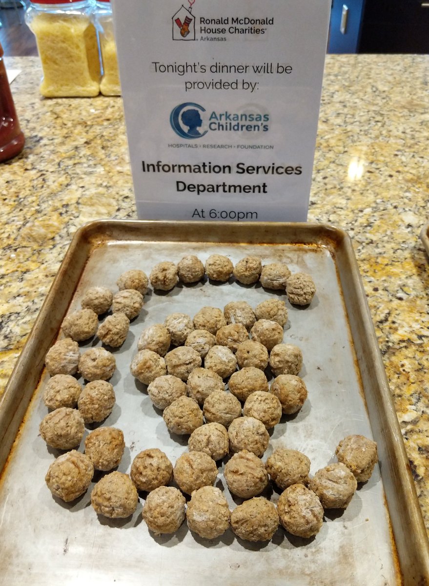 The <a href="/ARChildrensIS/">ArkansasChildren'sIS</a> leadership having a great time for a great cause by showing their culinary and creative side at @RMHCArkansas. Does this need any type of approval? 😬 #nocommentnecessary #weknow #meatballart