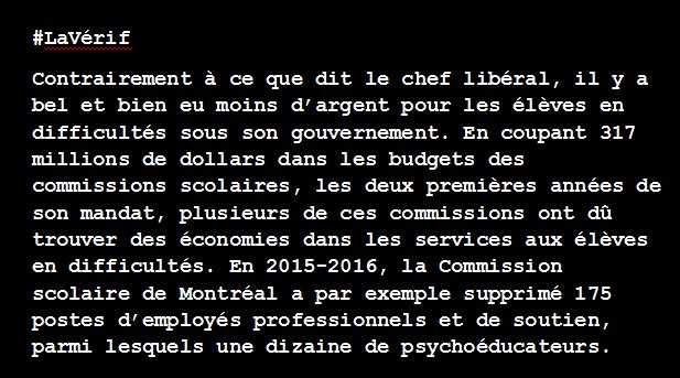 RadioCanadaInfo's tweet image. #DébatQc – Philippe Couillard  affirme que « les budgets pour les enfants en difficultés n’ont jamais diminué » sous son gouvernement.

#LaVérif  ❌

Explications ⬇ #Québec2018