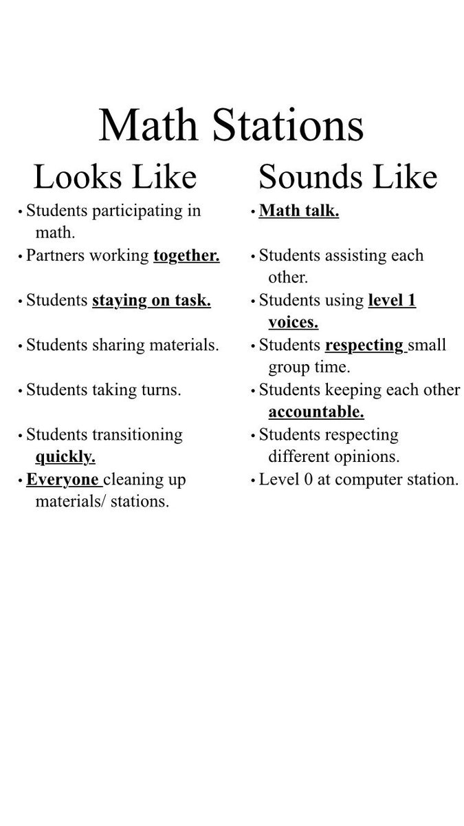 Setting our math station expectations. We discussed and practiced each one. Also we have one at each station for reminders 😀 we will add to them as the year progresses <a href="/DeniseRamponi/">Denise Ramponi</a> #gleasonproud